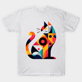 Abstract Colorful Geometric Cat T-Shirt